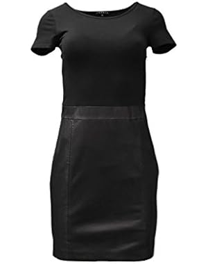 Womens Knit & Leather Combo Shift Solara Dress Sz 0 Black 150745E