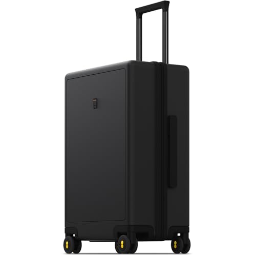 LEVEL8 Hard Shell Travel Suitcases 4 Wheels Trolley 66cm 100% PC Suitcase with Microdiamond Texture Design Hand Luggage with TSA Lock, 66x44.5x26.5cm, 67.9L, Black