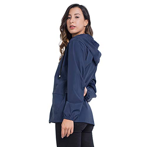 Lightweight Waterproof Raincoat, Women Packable Hooded Raincoat Windbreaker Jacket with Pockets M Navy Blue