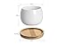 Opps White Ceramic Cute Succulent Cactus Plant Pot with Bamboo Tray – Pack of 3
