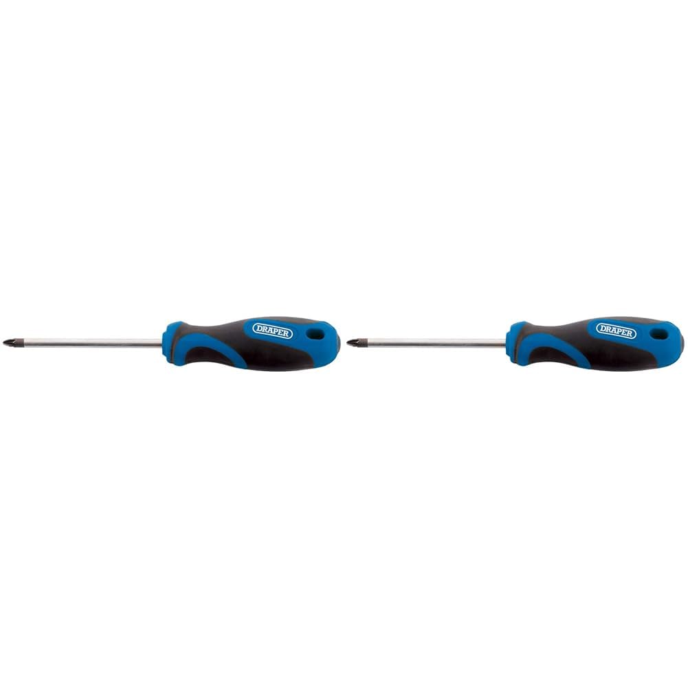 Draper 48928 865PZ Number 2 PZ Type Screwdriver with Soft Grip Handle, 100mm, Blue (Pack of 2)