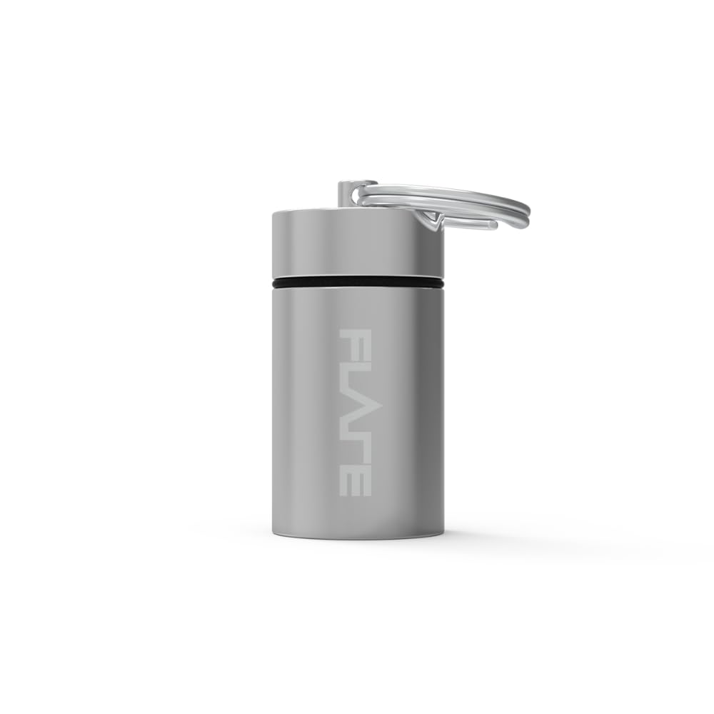 FLARE AUDIO Premium Earplug Keychain Case, Waterproof Aluminium Storage Capsule for Reusable Earplugs, Compatible with Calmer, Isolate and Sleeep, Size Large, Silver