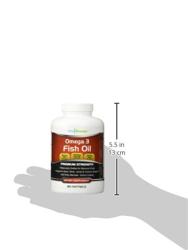 image for VitaBreeze Omega 3 Fish Oil Supplement (180 Softgels) - 2400mg Triple 