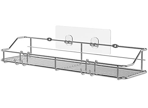 KESOL Shower Caddy Wall Shelf with Hooks, 2 Installation Methods Basket Shelf for Kitchen & Bathroom Accessories, SUS304 Stainless Steel