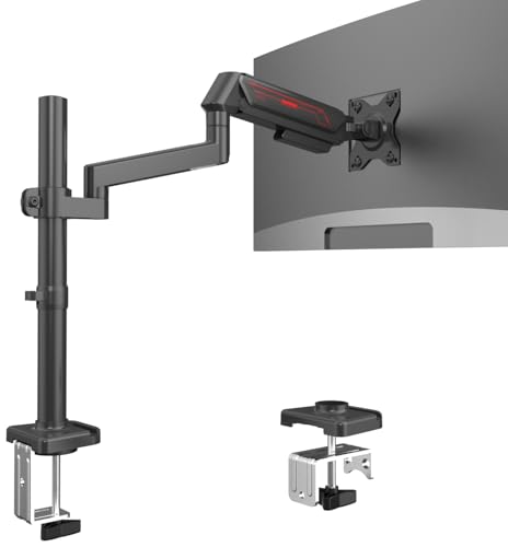 ETHU PC Gas Spring Monitor Stand With Extention Arm for 13-32 Inch Screens VESA 75x75/100x100mm 2-Way Assembling Clamp/Grommet Up to 9kg Capacity Ergonomic Multi-Angle Adjustment Single Arm Black