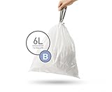 simplehuman Code B Custom Fit Liners, Drawstring Wastebasket Bags, 6 Liter / 1.6 Gallon, 12 Refill Packs (360 Count)