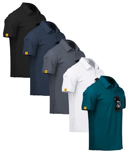 ZITY 5 Pack Men's Polo Shirts Short Sleeve Quick Dry Breathable Men's Polo Shirt Summer Sports Shirt Regular Fit Golf Polos for