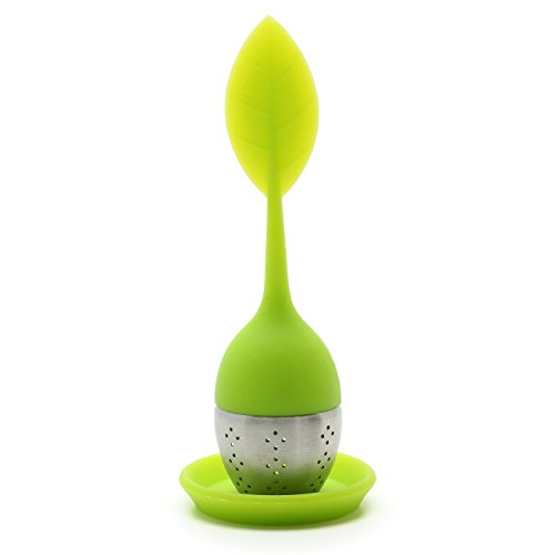 LuckyStone Ball Silicone Tea Infuser Strainer with Drip Tray Handle Steel Ball Silicone Leaf Lid