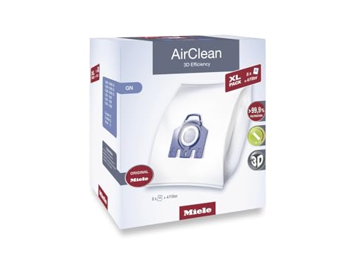 Miele Original AirClean 3D Efficiency GN Vacuum Cleaner Bags for Miele Complete C2/C3, Classic C1, and S8/S5/S2 Models, Filters More Than 99.9% of Dust, XL Pack of 8 – 10455150