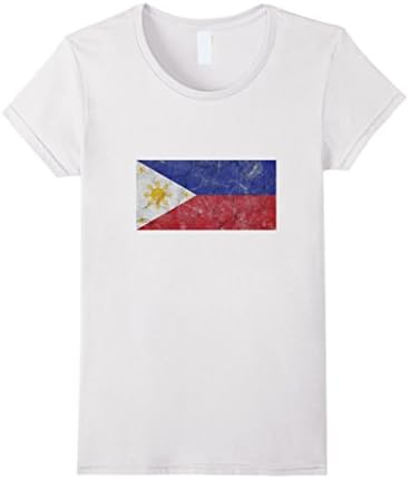 Women's Philippines Flag Filipino Pride Distressed T-Shirt Medium White