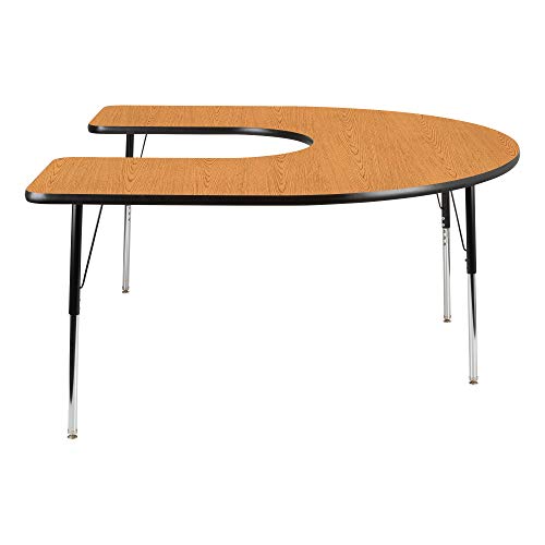 Horseshoe Adjustable Height School Classroom Activity Table - Oak Top/Black Edge