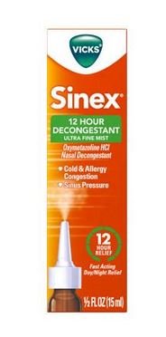 Vicks Sinex Moisturizing 12 Hour Ultra Fine Nasal Mist Decongestant, Pump, 0.5 oz