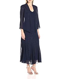 Vestido R&M Richards de gasa con bordado de cuentas y chaqueta a juego