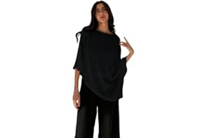 WDIRARA Womens Knit Poncho Shrug Sweater Cover Up Elegant Asymmetrical Hem Cape