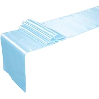 mds Pack of 10 Wedding 12 x 108 inch Satin Table Runner for Wedding Banquet Decoration- Baby Blue