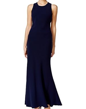 Calvin Klein Women's Solid Open-Back Ball Gown Blue 12