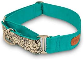 PetWale Floral Turquoise Dog Martingale Collar - (Size : Large)