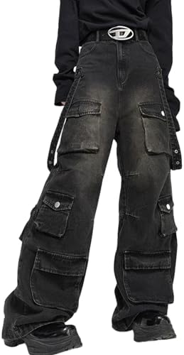 jupkem Men's Baggy Jeans Y2k Goth Vintage Wide Leg Pants with