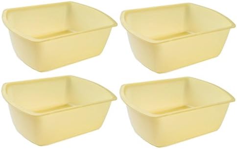 Vakly Rectangular Plastic Wash Basins, Yellow, 8 Quart. Pack Of (4)
