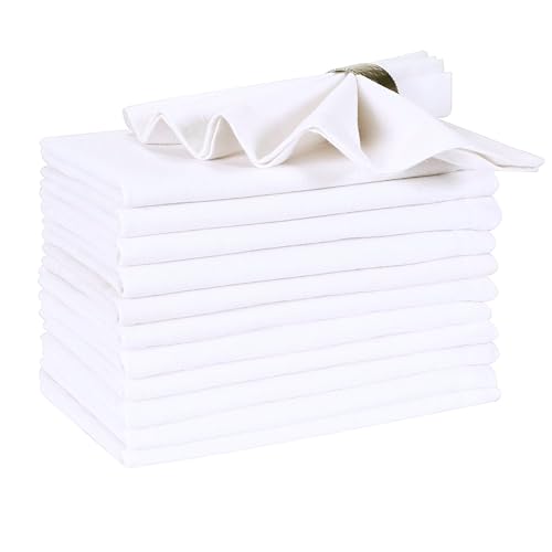 Ramanta Home 100% Cotton Dinner Napkins Set of 12 (46x46 CM) White - Reusable Machine Washable Durable Hotel Napkins - Ideal for Everyday Use