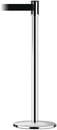 Tensator 890U-1P-STD-B9 TensaBarrier Standard Single Line Post - Polished Chrome w/Matching Metal Base Cover and Black 7ft 6in Belt