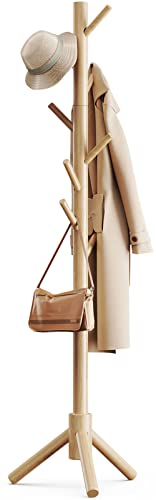 Photo 1 of Pipishell Coat Rack Sturdy Wooden Coat Rack Stand, Adjustable Coat Tree, Free Standing Tree Hanger with 4 Sections & 8 Hooks, for Home/Bedroom/Office/Hallway/Entryway