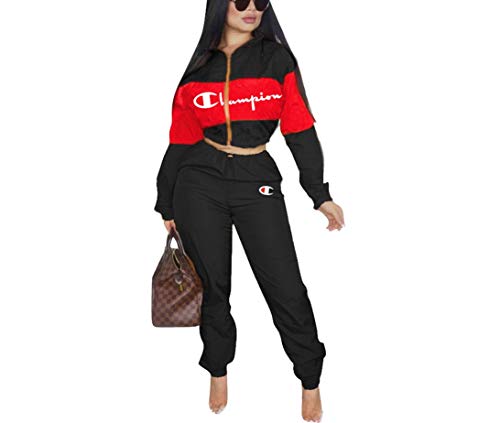Womens 2 Piece Outfits Tracksuit Set Casual Letter Print Blazer Crop Sweatshirts and Skinny Long Pants Top and Pants Romper Black