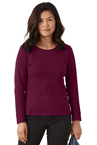 Fair Indigo Fair Trade Organic Interlock Long Sleeve Jewel Neck Tee (M, Boysenberry)