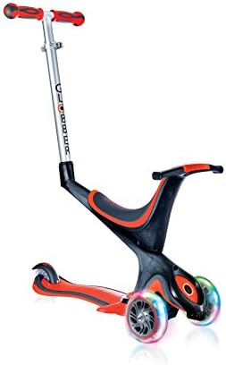 Globber 3 Wheel 5-in-1 Convertible Scooter with LED Light Up Wheels (Red LED Wheels)