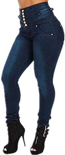 Tu Me Manques Womens Slimming High Waist Jeans Button Demin Pants