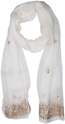 The Golden Sparrow Women's Dyeable Chiffon Gota Patti Dupatta (White & Gold)