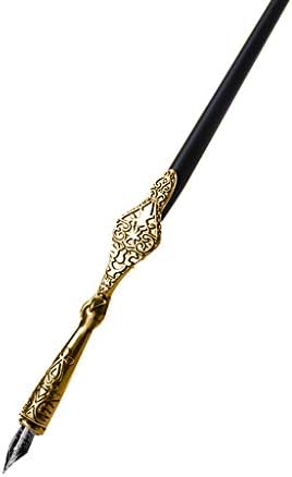 mgjyjy Calligraphy Dip Pen,1Pcs Gold Or Bronze Metal Carved Craft Vintage Fountain Pen is A Good Christmas Present (Gold)