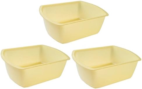 Vakly Rectangular Plastic Wash Basins, Yellow, 8 Quart. Pack Of (3)