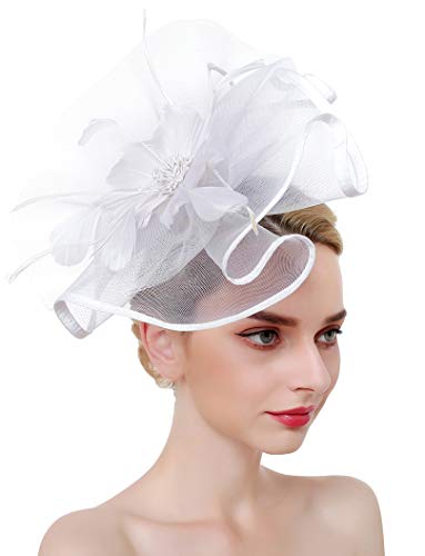 Fascinators Hat Flower Mesh Ribbons Feathers on a Headband and a Clip Tea Party Headwear for Girls and Women
