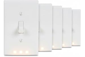4-Pack, LED Lighted Rocker Switch Cover Wall Plate with Built-in Night Light and Light Sensor, ON-Off Switch No-Wire Push Ins