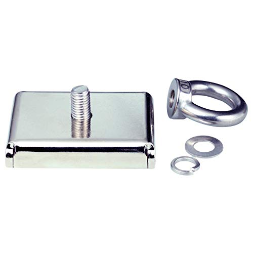 Wukong Square Neodymium Fishing Magnets, Super Strong 242 LBS Pulling Forces Rare Earth Magnets with Eyebolt for Retrieving in River and Magnetic Fishing(L2.95'' X W2.16'' X T0.6'' SNN75)