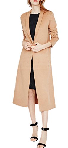 Lingswallow Women's Wool Blend Lapel Camel Solid Long Outwear Trench Coat Jacket
