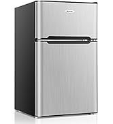 COSTWAY Compact Refrigerator, 2 Reversible Door 3.3 CU.FT. Mini Fridge and Freezer Compartment wi...