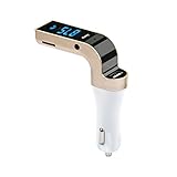 Car Transmitter, LEDMO Bluetooth FM Transmitter Radio Adapter with USB Port , Wireless Car Charger for Smartphone - Gold