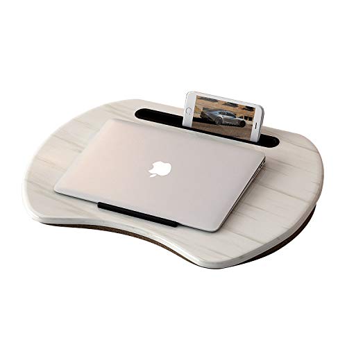 HOME BI Lap Desk for Laptop, Portable Laptop Table with Phone Tablet Holder, Fits up to 15″ Laptop and 9.7” Tablet (White)