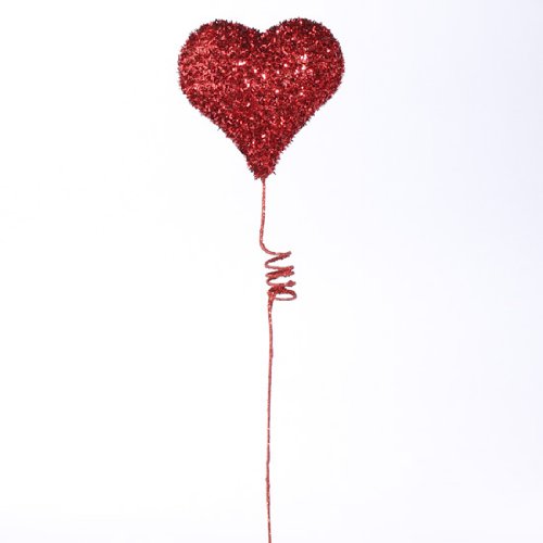 Factory Direct Craft Group of 6 Red Tinsel Foam Heart on Twisted Wire Picks for Decorating, Valentines, and Events