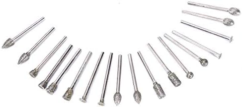CASA LIFE 18Pcs Diamond Burr Set 6mm head Grinding Burrs Drill Bits Set with 1/8-inch Shank Stone Carving Bit Universal Fitment for Rotary Tools Pet nails