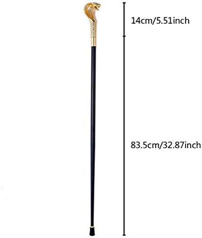Jmung Retro Walking Stick Cobra Decorative Canes Dragon Gothic with Golden Handle for Men and Women