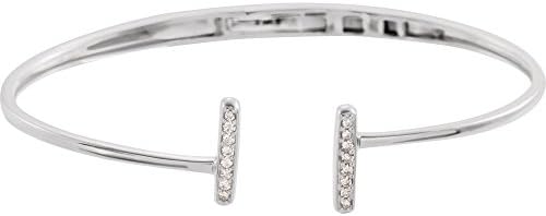 FB Jewels 14k White Gold 1/6 CTW Diamond Bar Hinged Cuff Bracelet