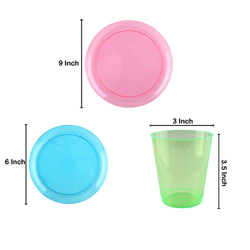 Disposable Neon Party Essentials Plates + Cups Set 40 Pack Assorted