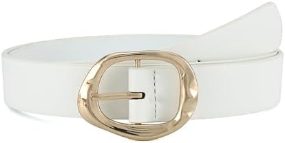 Womens White Leather Belts for Ladies Gold Buckle Belt for  display picture 2