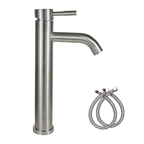 SOLVEX Mezcladora Monomando para Lavabo, Grifo para Lavabo de Baño, Mezcladora para Lavabo de Baño, Llaves para Lavabo Baño Acero Inoxidable con Líneas de Suministro, Acabado Satinado, SP-10022