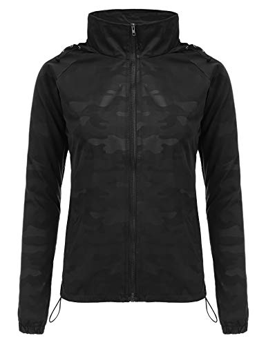 FISOUL Women's Lightweight Jacket Packable Running Windbreaker Active Outdoor Hooded Waterproof Raincoat S-XXL(Black,X-Large)