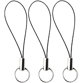 Jizlan 10 Pcs Black Lanyard Phone Ring Strap For Mobile Lariat Lanyard Cell Phone Split Ring Strap Sliver Tone Split Cellphone Charm Cords For Cellphone Usb Drive Keychain Diy Useful Processed