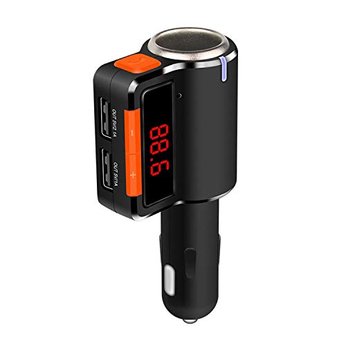 Bluetooth FM Transmitter, BaseWish Bluetooth Car Charger with Car Lighter Expanding, Handsfree Calling and Dual USB Charging Port(5V 3.1A) for iPhone Samsung HTC Cellphone Smartphone Tablet MP3 Player